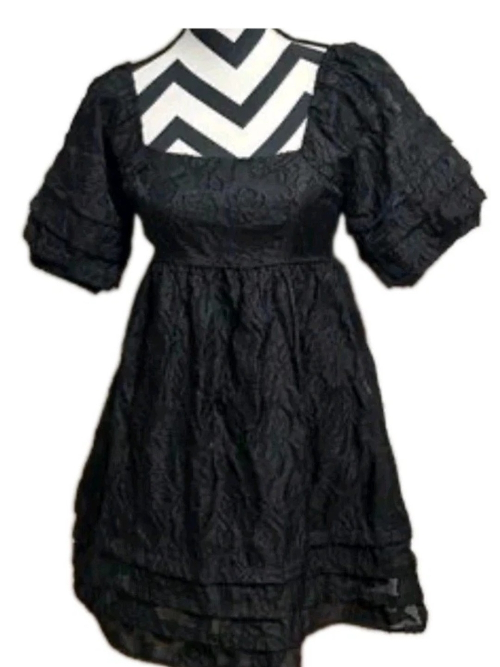 Altar'd State Babydoll Mini Dress Structured Puff Sleeves Size XS Black Dressy